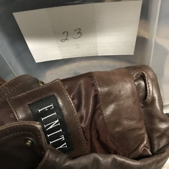 Finity Womens Brown Leather Short Bomber Jacket Size M - Picture 9 of 9